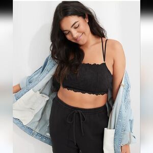Aerie Holiday Best Lace Longline Bralette Black Medium NWT